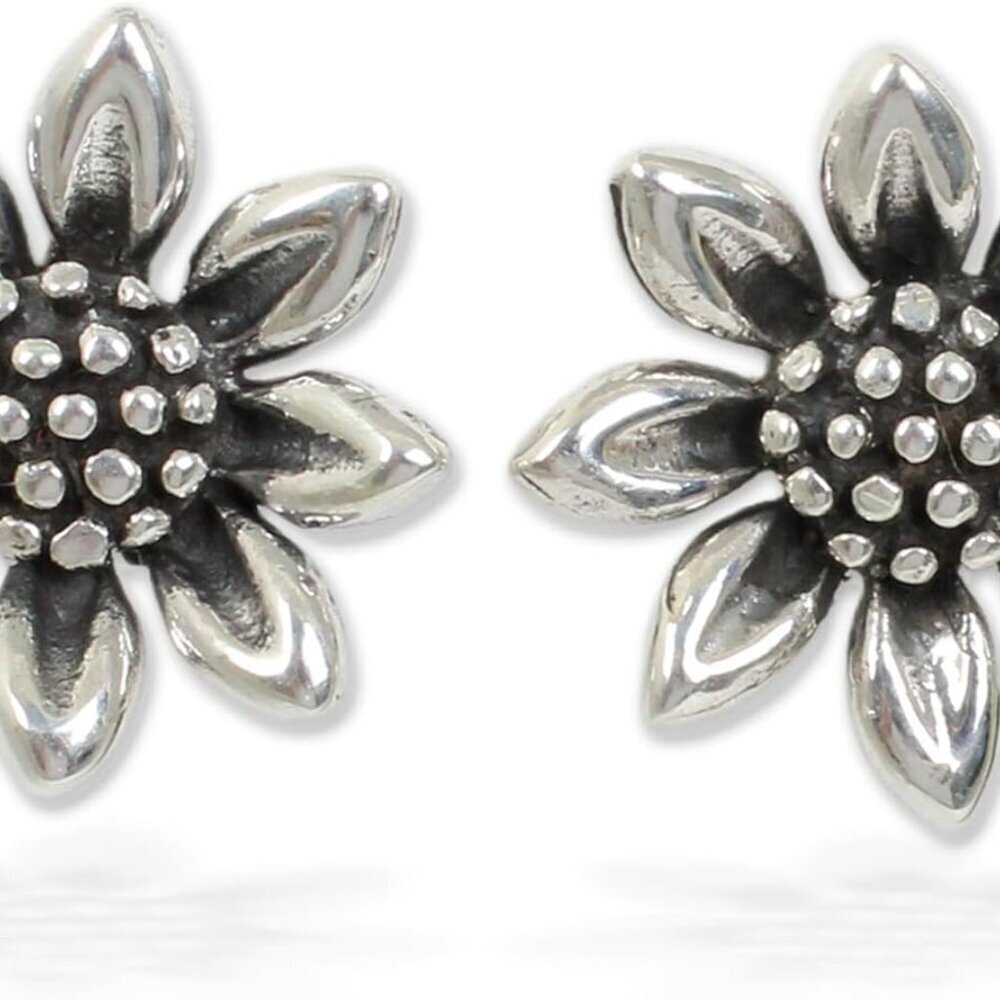 Artisan Handcrafted Small Sunflower Stud Earrings | .925 Sterling Silver Stud Ea